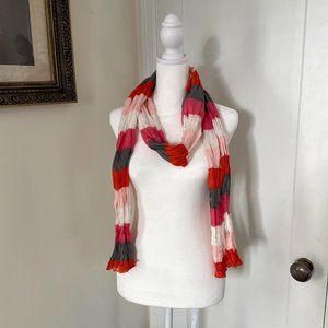 J Crew Coral, Grey, Pink Skinny Scarf